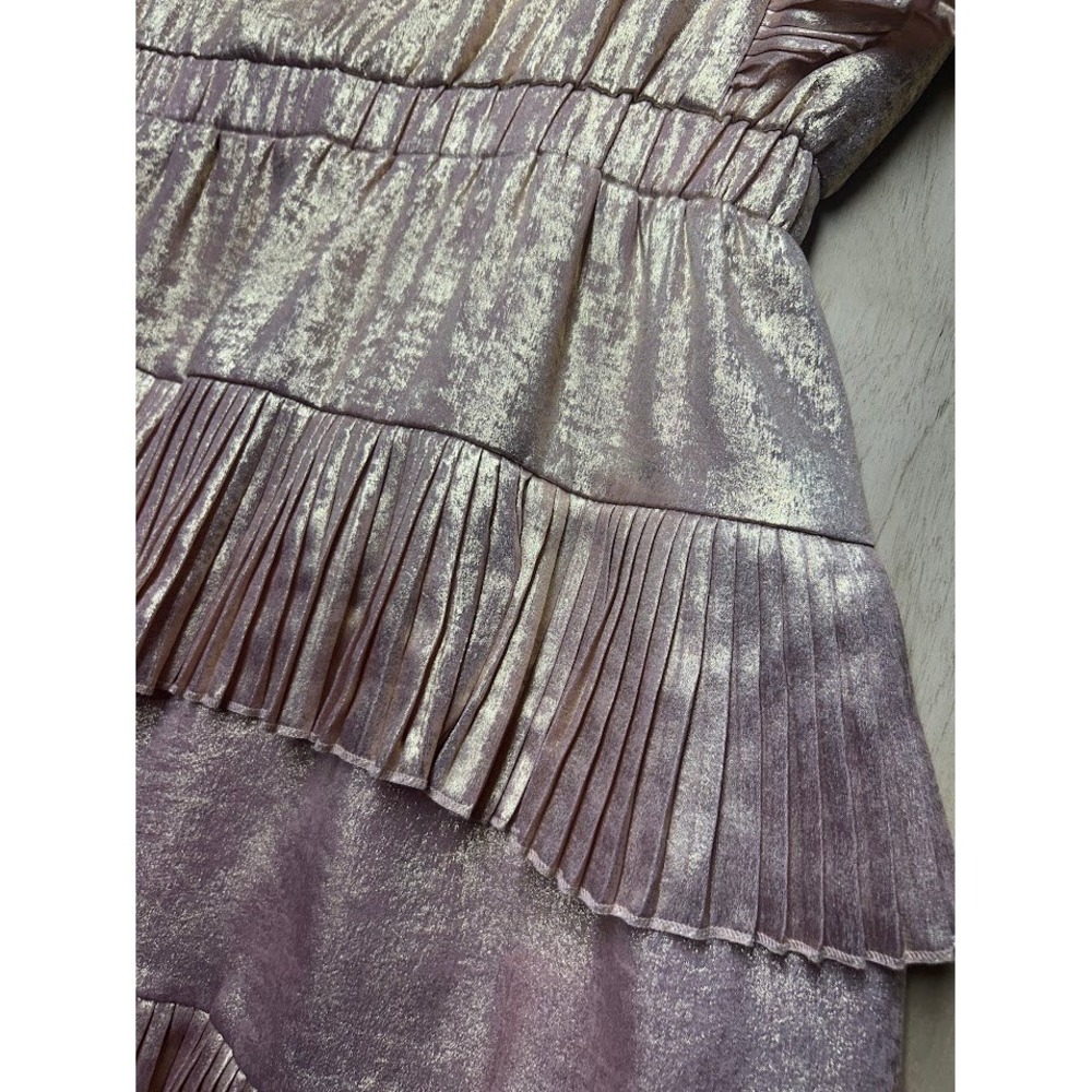 TCEC Rose Gold Metallic Pleated Tiered Ruffle Mini Dress Large - Picture 3 of 12